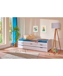 LETTO SINGOLO CON CASSETTI E CONTENITORE IN PINO MASSELLO 98X195X63 CM