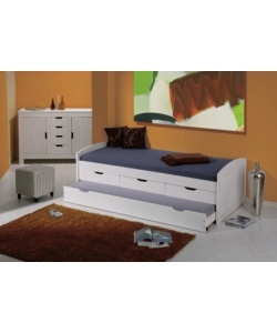 LETTO SINGOLO CON CASSETTI E CONTENITORE IN PINO MASSELLO 98X195X63 CM