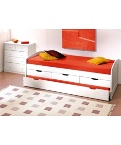 LETTO SINGOLO CON CASSETTI E CONTENITORE IN PINO MASSELLO 98X195X63 CM
