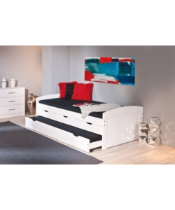 LETTO SINGOLO CON CASSETTI E CONTENITORE IN PINO MASSELLO 98X195X63 CM