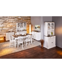 BUFFET CON 2 ANTE E 2 CASSETTI IN PINO MASSELLO BIANCO + TOP MARRONE  DIM. 90x45x86H