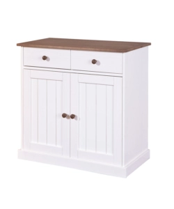 BUFFET CON 2 ANTE E 2 CASSETTI IN PINO MASSELLO BIANCO + TOP MARRONE  DIM. 90x45x86H