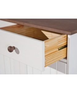 BUFFET CON 2 ANTE E 2 CASSETTI IN PINO MASSELLO BIANCO + TOP MARRONE  DIM. 90x45x86H