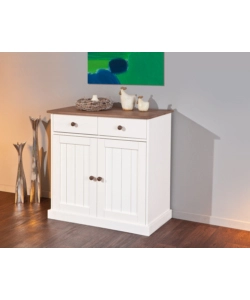BUFFET CON 2 ANTE E 2 CASSETTI IN PINO MASSELLO BIANCO + TOP MARRONE  DIM. 90x45x86H