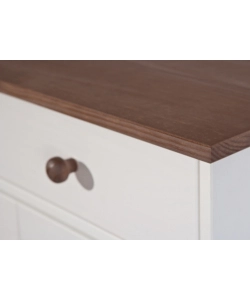 BUFFET CON 2 ANTE E 2 CASSETTI IN PINO MASSELLO BIANCO + TOP MARRONE  DIM. 90x45x86H