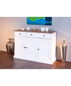 BUFFET CON 3 ANTE E 3CASSETTI IN PINO BIANCO + TOP E FINITURE MARRONE DIM. 131x45x86H.
