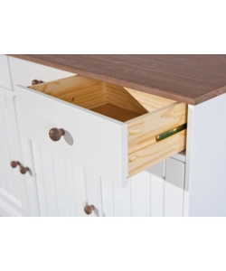 BUFFET CON 3 ANTE E 3CASSETTI IN PINO BIANCO + TOP E FINITURE MARRONE DIM. 131x45x86H.