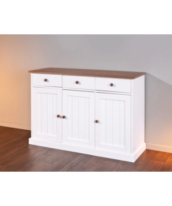 BUFFET CON 3 ANTE E 3CASSETTI IN PINO BIANCO + TOP E FINITURE MARRONE DIM. 131x45x86H.