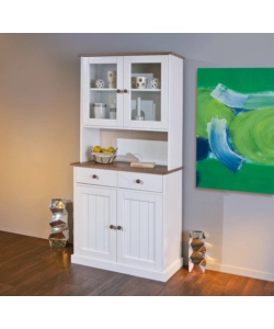 CREDENZA CON 2 ANTE E 2CASSETTI IN PINO MASSELLO VERNICIATO BIANCO - DIM. 90x45x181H.