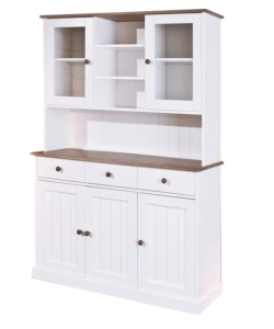 CREDENZA 3+2 ANTE + 3 CASSETTI PINO MASSELLO BIANCO E TOP MARRONE.