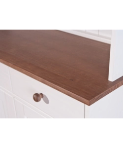 CREDENZA 3+2 ANTE + 3 CASSETTI PINO MASSELLO BIANCO E TOP MARRONE.