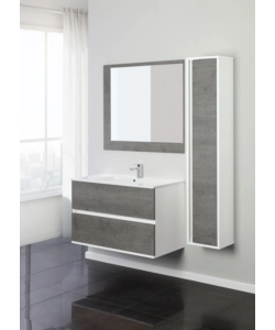 MOBILE BAGNO SOSPESO "FABULA" 2 CASSETTI BIANCO E CEMENTO, 90X47X57 CM