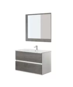 MOBILE BAGNO SOSPESO "FABULA" 2 CASSETTI BIANCO E CEMENTO, 90X47X57 CM
