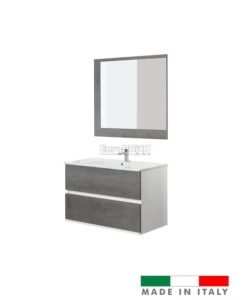 MOBILE BAGNO SOSPESO "FABULA" 2 CASSETTI BIANCO E CEMENTO, 90X47X57 CM