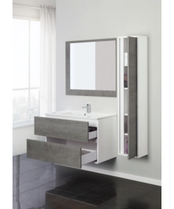 MOBILE BAGNO SOSPESO "FABULA" 2 CASSETTI BIANCO E CEMENTO, 90X47X57 CM