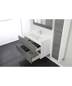 MOBILE BAGNO SOSPESO "FABULA" 2 CASSETTI BIANCO E CEMENTO, 90X47X57 CM