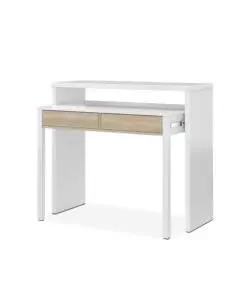 SCRIVANIA CONSOLLE ESTENSIBILE BIANCA CON CASSETTI ROVERE