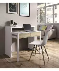 SCRIVANIA CONSOLLE ESTENSIBILE BIANCA CON CASSETTI ROVERE