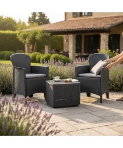 SET DA GIARDINO "TREE" IN POLIPROPILENE ANTRACITE 2 SEDUTE E TAVOLINO