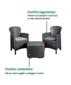 SET DA GIARDINO "TREE" IN POLIPROPILENE ANTRACITE 2 SEDUTE E TAVOLINO