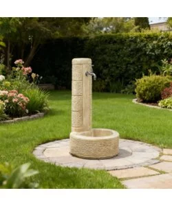 FONTANA DA GIARDINO VEDOVELLA "LA SPEZIA"  ANTICATO NOCCIOLA, 40X40X77 CM - KAM