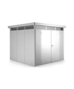 CASETTA DA GIARDINO BIOHORT "HIGHLINE H1" IN ACCIAIO ZINCATO COLORE ARGENTO METALLIZZATO CON PORTA BATTENTE DOPPIO 275X155X222 CM - COD. 83029