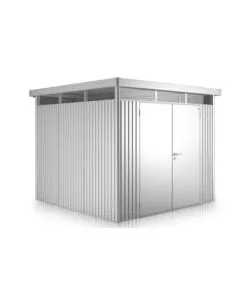 CASETTA DA GIARDINO BIOHORT "HIGHLINE H2" IN ACCIAIO ZINCATO COLORE ARGENTO METALLIZZATO CON PORTA BATTENTE DOPPIO 275X195X222 CM - COD. 83039