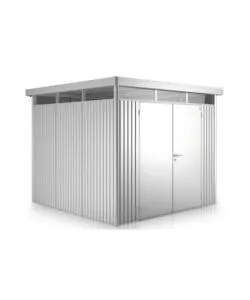 CASETTA DA GIARDINO BIOHORT "HIGHLINE H4" IN ACCIAIO ZINCATO COLORE ARGENTO METALLIZZATO CON PORTA BATTENTE DOPPIO 275X275X222 CM - COD. 83059