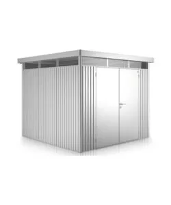 CASETTA DA GIARDINO BIOHORT "HIGHLINE H5" IN ACCIAIO ZINCATO COLORE ARGENTO METALLIZZATO CON PORTA BATTENTE DOPPIO 275X315X222 CM - COD. 83069