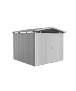 CASETTA DA GIARDINO BIOHORT "PANORAMA P4" IN ACCIAIO ZINCATO COLORE ARGENTO METALLIZZATO CON PORTA BATTENTE SEMPLICE 273X278X227 CM - COD. 13050