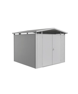CASETTA DA GIARDINO BIOHORT "PANORAMA P4" IN ACCIAIO ZINCATO COLORE ARGENTO METALLIZZATO CON PORTA BATTENTE DOPPIO 273X278X227 CM - COD. 13059
