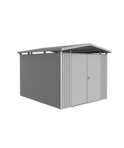 CASETTA DA GIARDINO BIOHORT "PANORAMA P5" IN ACCIAIO ZINCATO COLORE ARGENTO METALLIZZATO CON PORTA BATTENTE DOPPIO 273X318X227 CM - COD. 13069