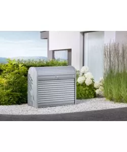 BAULE DA ESTERNO A SERRANDE IMPERMEABILE BIOHORT "STOREMAX 120" IN ACCIAIO ZINCATO ARGENTO METALLIZZATO 740 LT 117X73X109 CM - COD. 72060