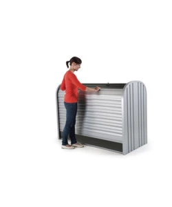 BAULE DA ESTERNO A SERRANDE IMPERMEABILE BIOHORT "STOREMAX 160" IN ACCIAIO ZINCATO ARGENTO METALLIZZATO 1200 LT 163X78X120 CM - COD. 72010