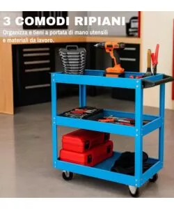 CARRELLO PORTA ATTREZZI EASY SYSTEM 3 RIPIANI BLU 70,5X35,3X66,8 CM