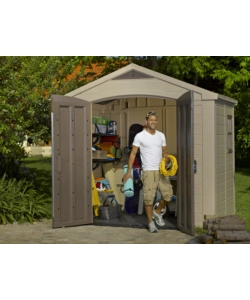 CASETTA DA GIARDINO KETER "FACTOR 8x6" IN RESINA COLORE BEIGE CON PORTA BATTENTE DOPPIA 256,5X182X243 CM
