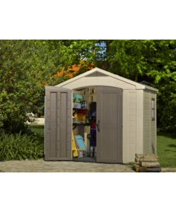 CASETTA DA GIARDINO KETER "FACTOR 8x6" IN RESINA COLORE BEIGE CON PORTA BATTENTE DOPPIA 256,5X182X243 CM