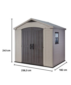 CASETTA DA GIARDINO KETER "FACTOR 8x6" IN RESINA COLORE BEIGE CON PORTA BATTENTE DOPPIA 256,5X182X243 CM