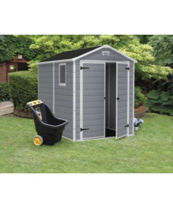 CASETTA DA GIARDINO KETER "MANOR 6x8" IN RESINA COLORE GRIGIO CON PORTA BATTENTE DOPPIA 185,8X236,8X227 CM