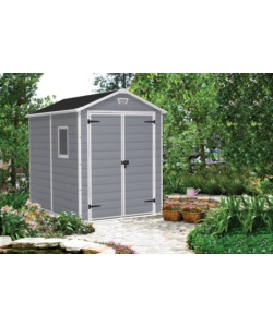 CASETTA DA GIARDINO KETER "MANOR 6x8" IN RESINA COLORE GRIGIO CON PORTA BATTENTE DOPPIA 185,8X236,8X227 CM