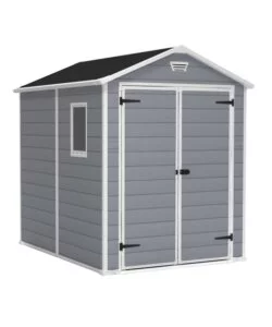 CASETTA DA GIARDINO KETER "MANOR 6x8" IN RESINA COLORE GRIGIO CON PORTA BATTENTE DOPPIA 185,8X236,8X227 CM