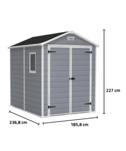 CASETTA DA GIARDINO KETER "MANOR 6x8" IN RESINA COLORE GRIGIO CON PORTA BATTENTE DOPPIA 185,8X236,8X227 CM