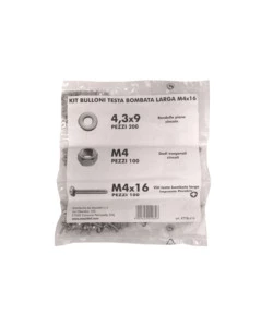 KIT VITI TESTA BOMBATA LARGA Ø 4 X 16 + DADI + RONDELLE - 400 PZ.