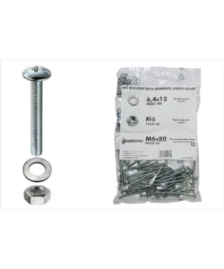 KIT VITI TESTA BOMBATA LARGA Ø 6 X 80 + DADI + RONDELLE - 200 PZ.