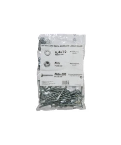 KIT VITI TESTA BOMBATA LARGA Ø 6 X 80 + DADI + RONDELLE - 200 PZ.