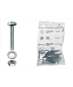 KIT VITI TESTA BOMBATA LARGA Ø 8 X 100 + DADI + RONDELLE - 100 PZ.