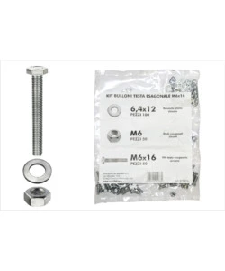 KIT VITI TESTA ESAGONALE M6 X 16 + DADI + RONDELLE - 200 PZ.