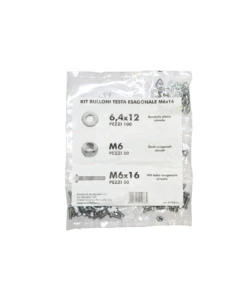 KIT VITI TESTA ESAGONALE M6 X 16 + DADI + RONDELLE - 200 PZ.