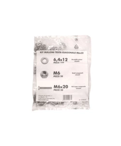 KIT VITI TESTA ESAGONALE M6 X 20 + DADI + RONDELLE - 200 PZ.