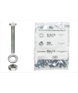 KIT VITI TESTA ESAGONALE M8 X 16 + DADI + RONDELLE - 200 PZ.